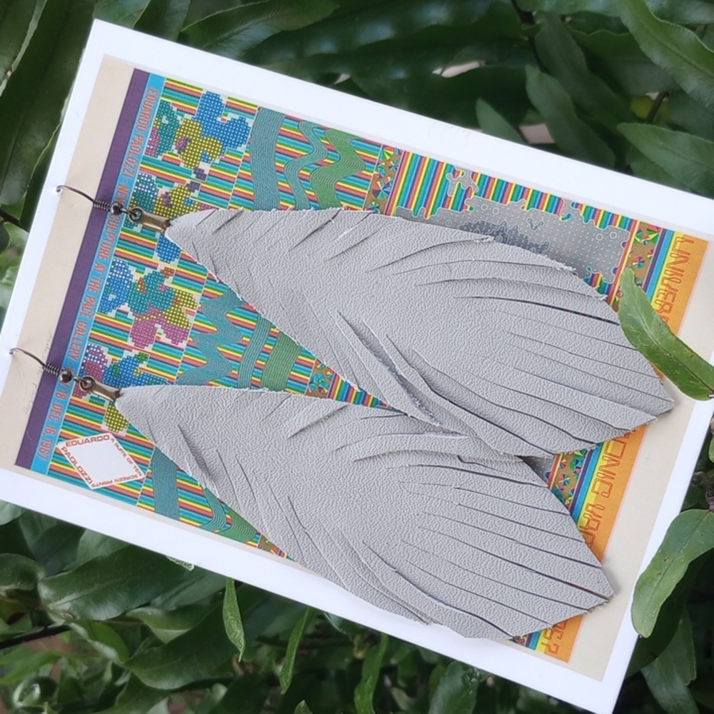 GRAY LEATHER FRINGE EARRINGS
